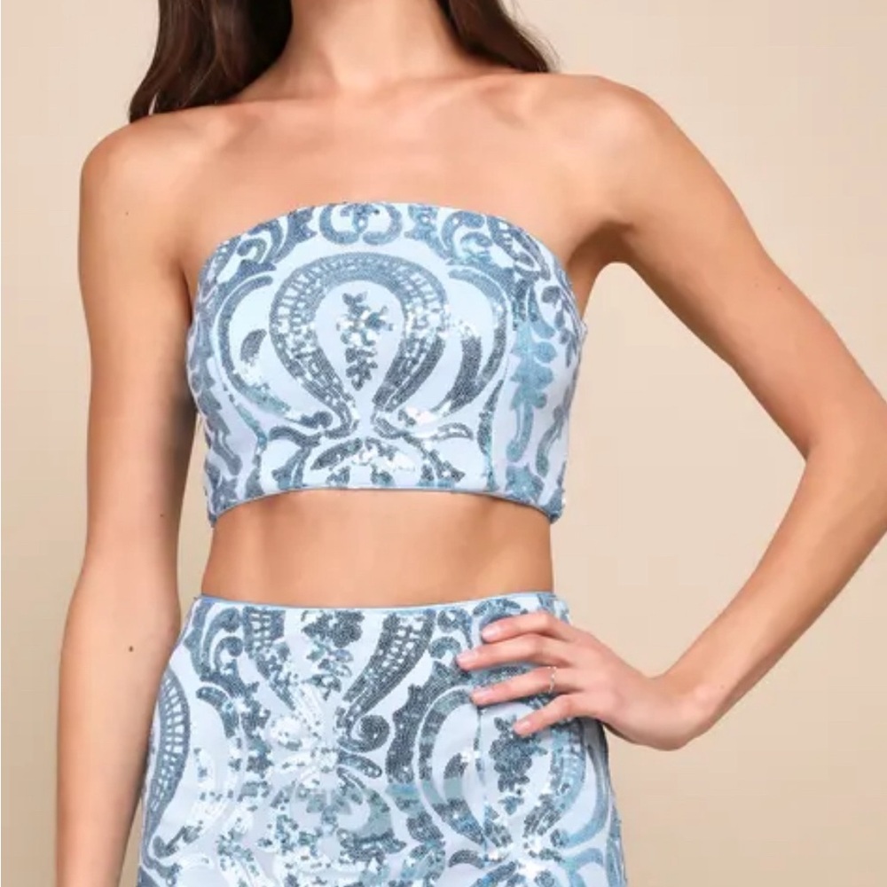 Two Piece Sequence Light Blue Set - image 3